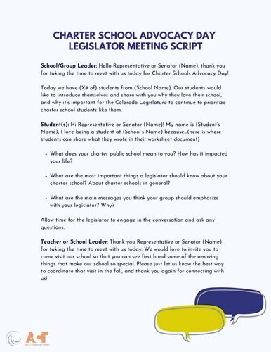 Charter School Advocacy Day Legislator Meeting Script