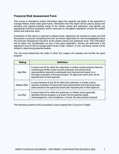 Financial Risk Assessment Form