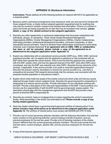Appendix 12: Disclosure Information