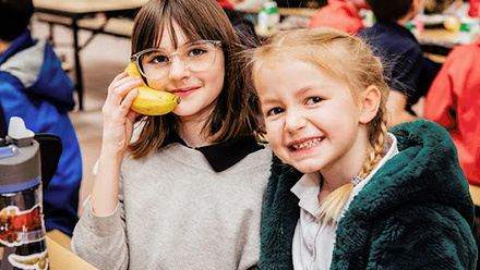 elementary school students in cafeteria