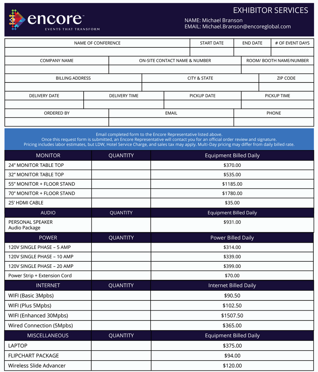 FORM TO GET POWER AT YOUR BOOTH